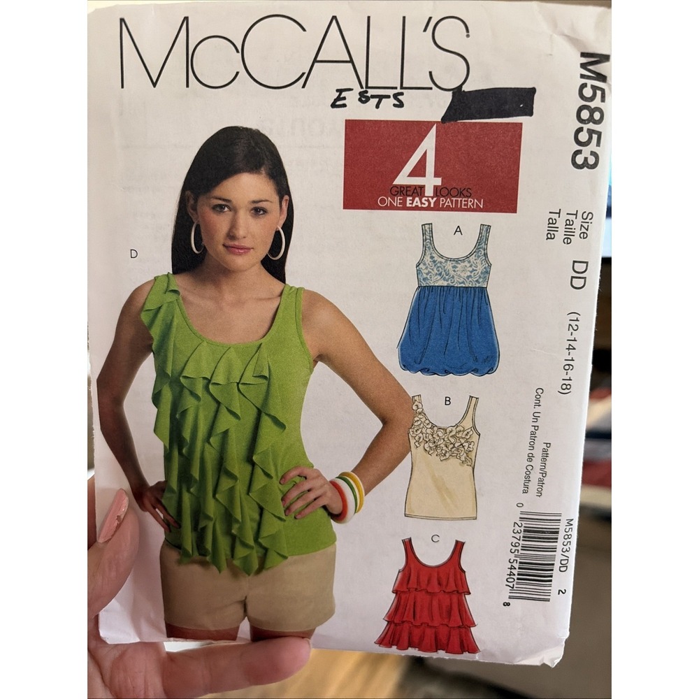 McCall's 5853 Misses Tops Sewing Pattern Sizes 12-18 Ruffle Bubble Hem M5853